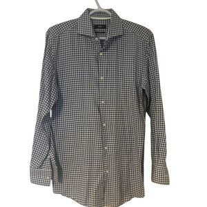 BOSS Hugo Boss Men’s Gingham Dress Shirt – Blue/White, Size 15, Sharp Fit